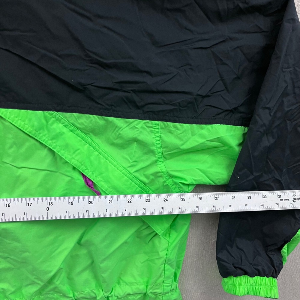 Vintage Gap Colorblock Windbreaker Jacket Black Neon Green Hooded Mens Large - Picture 6 of 7